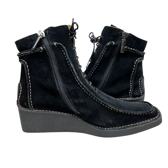 Gino Rossi Womens Wedge Ankle Boots Black Suede Moc Style Lace Up Size EUR 37 - Picture 4 of 10